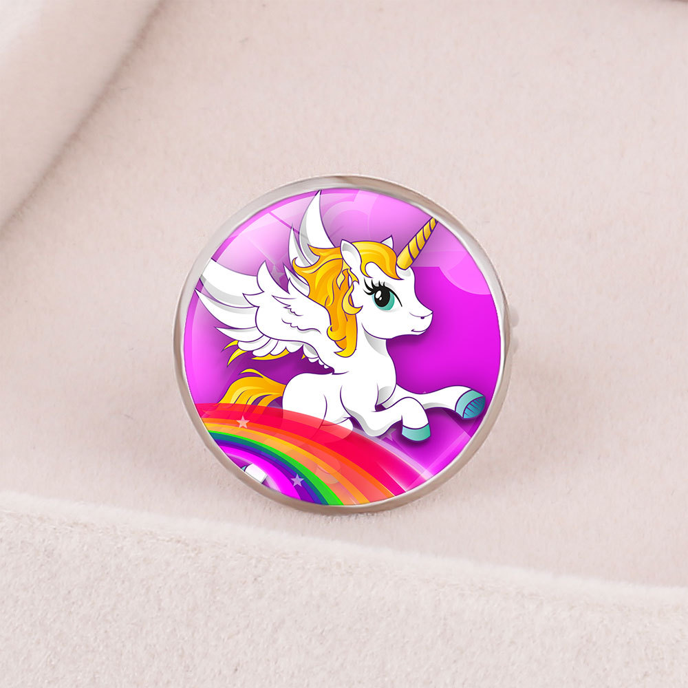 Nuevos Accesorios Unicornio Tiempo Piedra Preciosa Apertura Anillo De Metal Ajustable Dibujos Animados Para Niños display picture 2