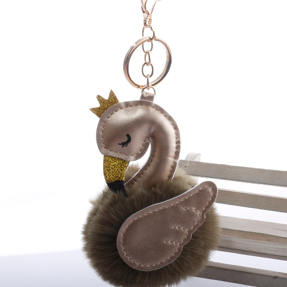 Cute PU swan 8cm fur ball keychain imitation rex rabbit fur ball flamingo bag car key pendant wholesalepicture30