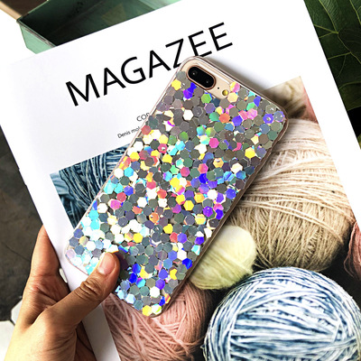 7p Quicksand Apple Mobile phone shell Drip glue transparent Solid love star Glitter powder new pattern laser iphonex apply
