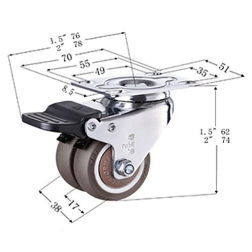 2-inch rubber flat bottom double row double brake caster silent load-bearing TPR caster manufacturer furniture caster
