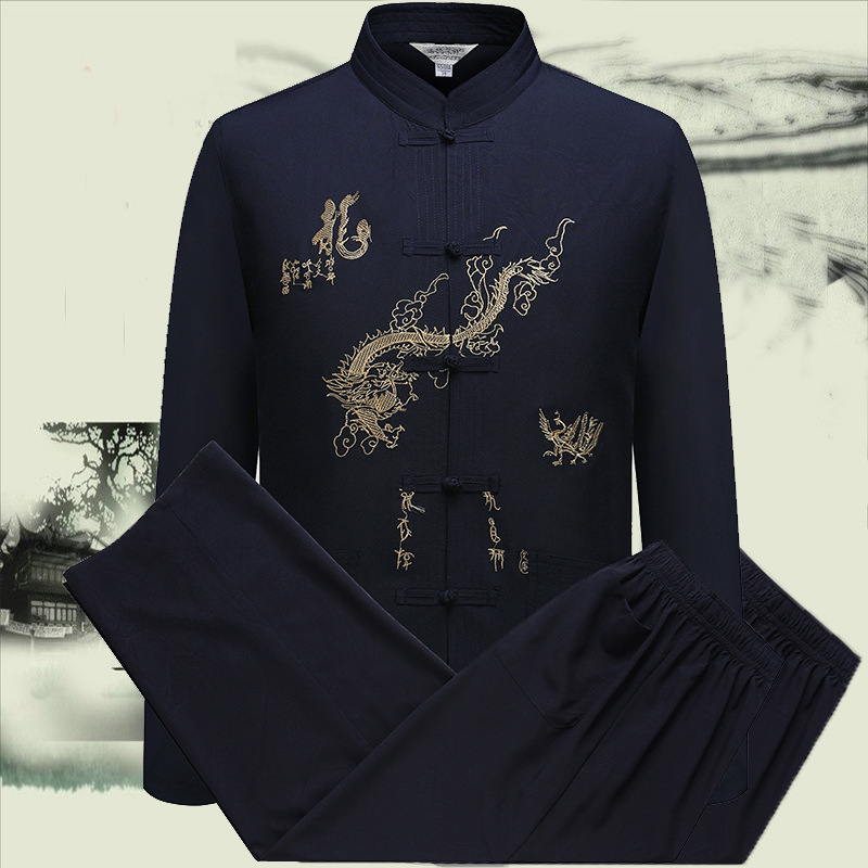 spring and autumn Tang costume Long sleeve suit Middle-aged and elderly people Dad installed Large Easy the elderly clothes Grandpa loaded Two piece set