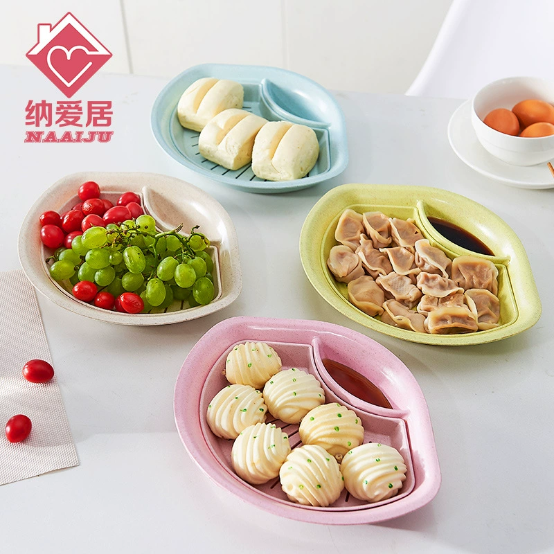 Веерообразная тарелка для пельменей из пшеничной соломы с уксусом, многофункциональная двухслойная сливная тарелка для овощей и фруктов, сливная корзина