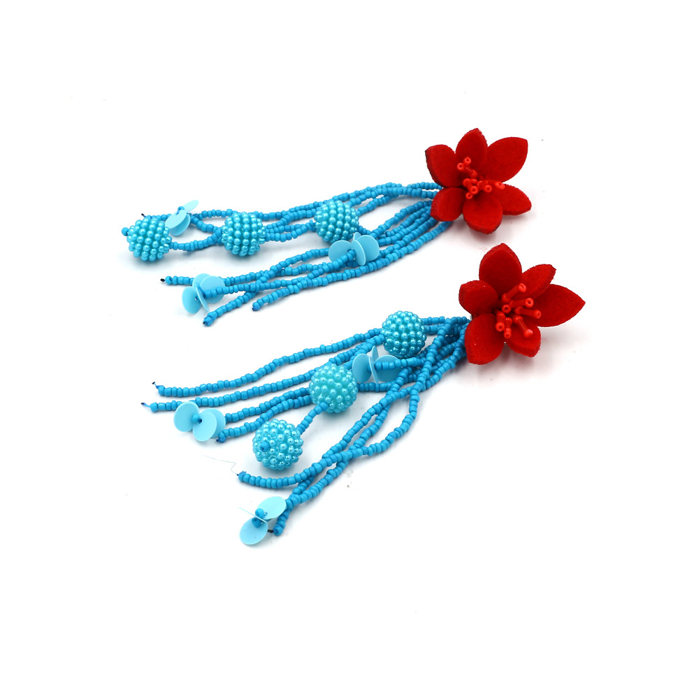 Holiday, Daily Occasion Resin Material Flower Pattern 1 Pair IG Style Retro Flower Beaded Tassel Cloth Resin Drop Earrings