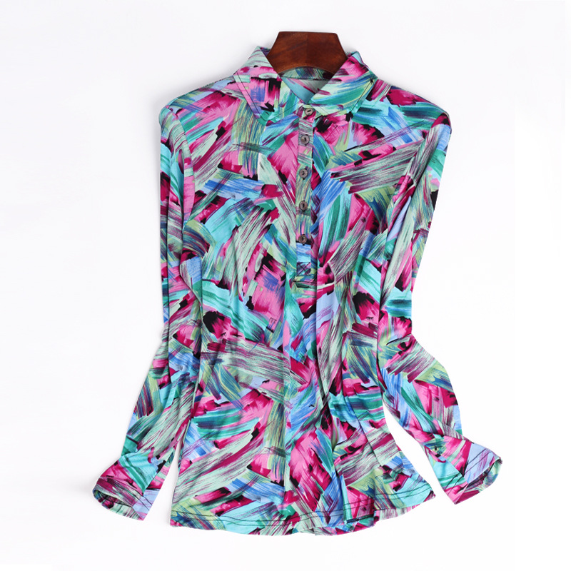 Silk Long Sleeve T Shirt for Women Lightweight Printed Slim Fit Spring Summer Casual Wear Wholesale Available