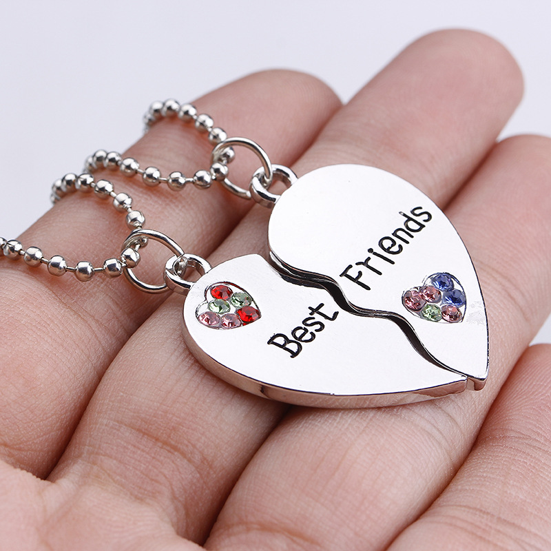 Fashion All-match Hot-selling Best Friends Diamond Stitching Letter Love-shaped Alloy Necklace display picture 6