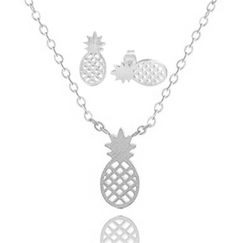 Necklace Hot Fruit Pineapple Pendant Necklace Earring Set Hollow Pineapple Earrings display picture 11