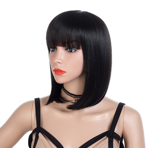 Curly Hair Wigs Bob Hair Wigs female short hair short straight hair Bobo head natural lifelike Qi Banghai wig