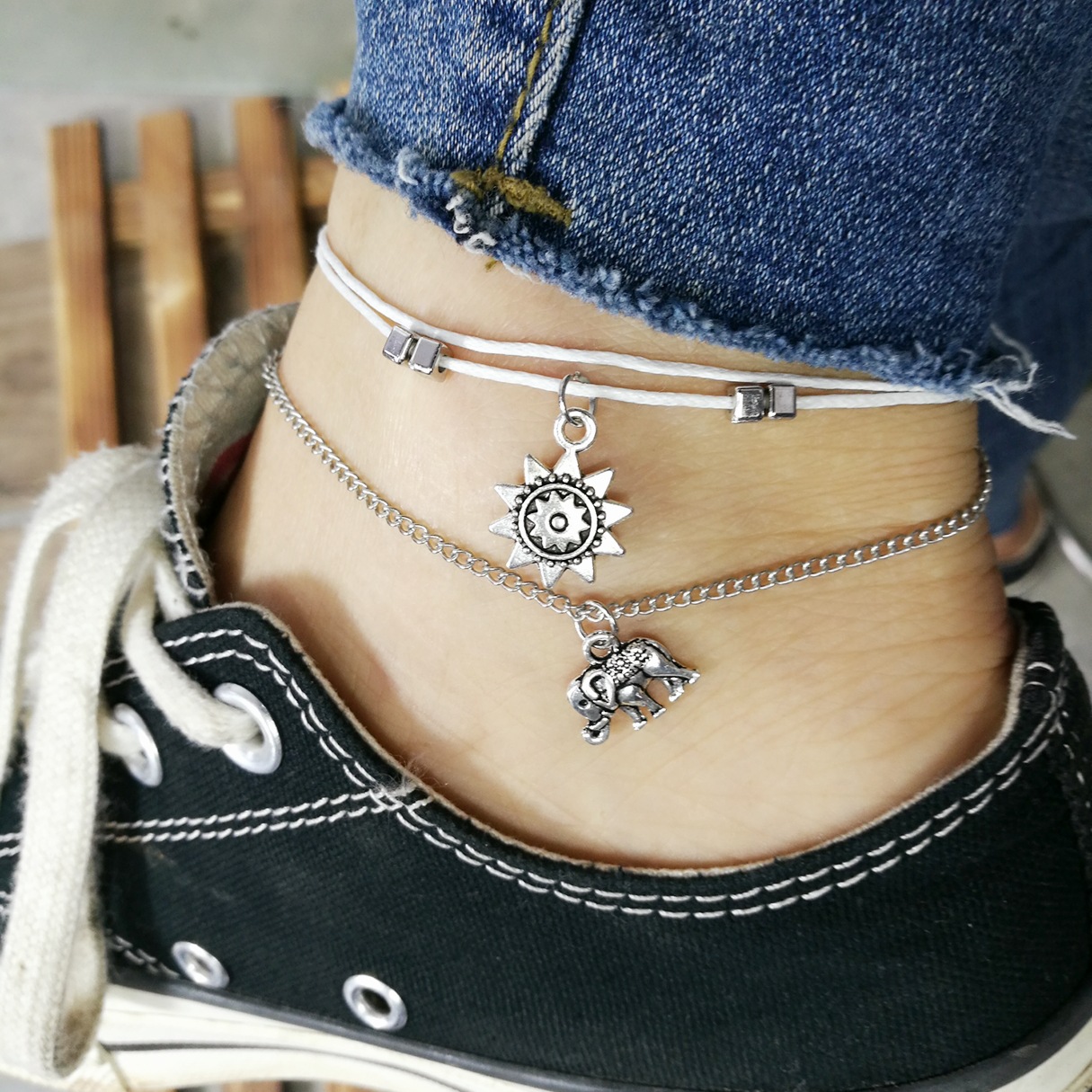 European And American Jewelry Elephant Sun Three Layers Retro Fashion Women's Chain Alloy Bracelet