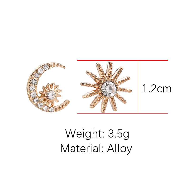 New Korean Star And Moon Earrings Cute Star Moon Diamond Asymmetric Earrings display picture 1