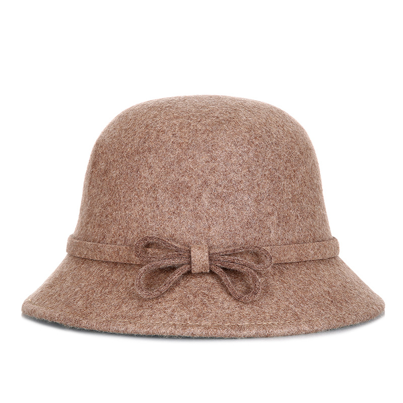 Sombrero de otoño e invierno sombrero de fieltro para mujer 2020 nuevo australiano de lana pura arco de lana sombrero de lavabo de una pieza de entrega