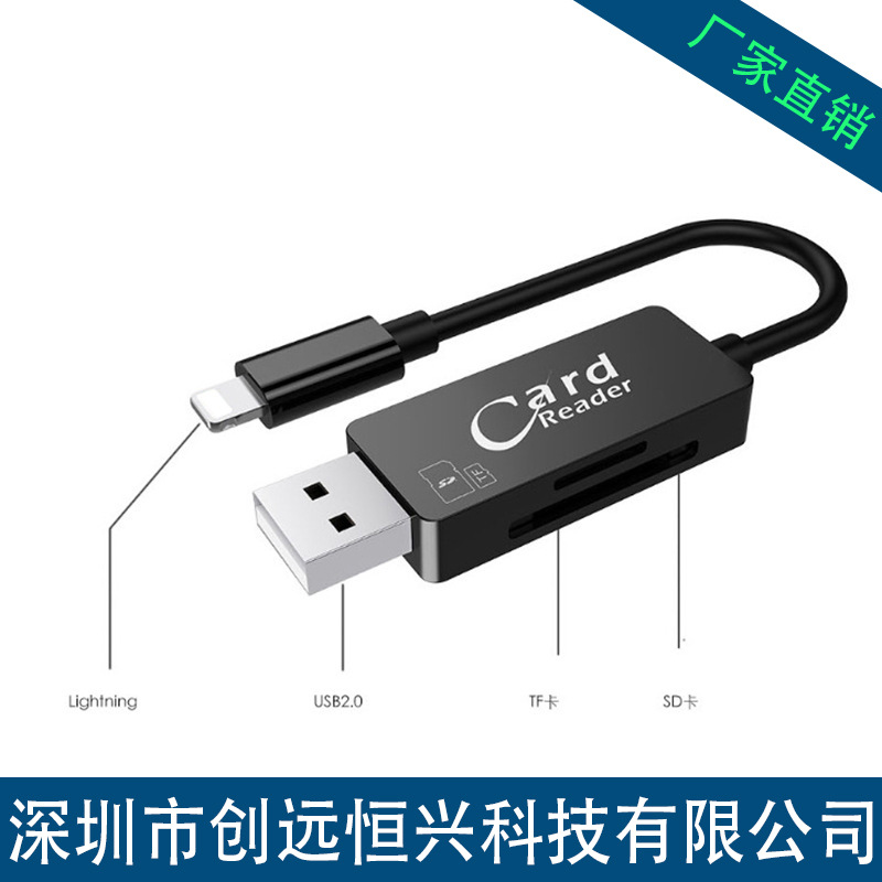 iphone7/8带线读卡器TF/SD双卡读卡充电线适用苹果安卓充电读卡器|ms