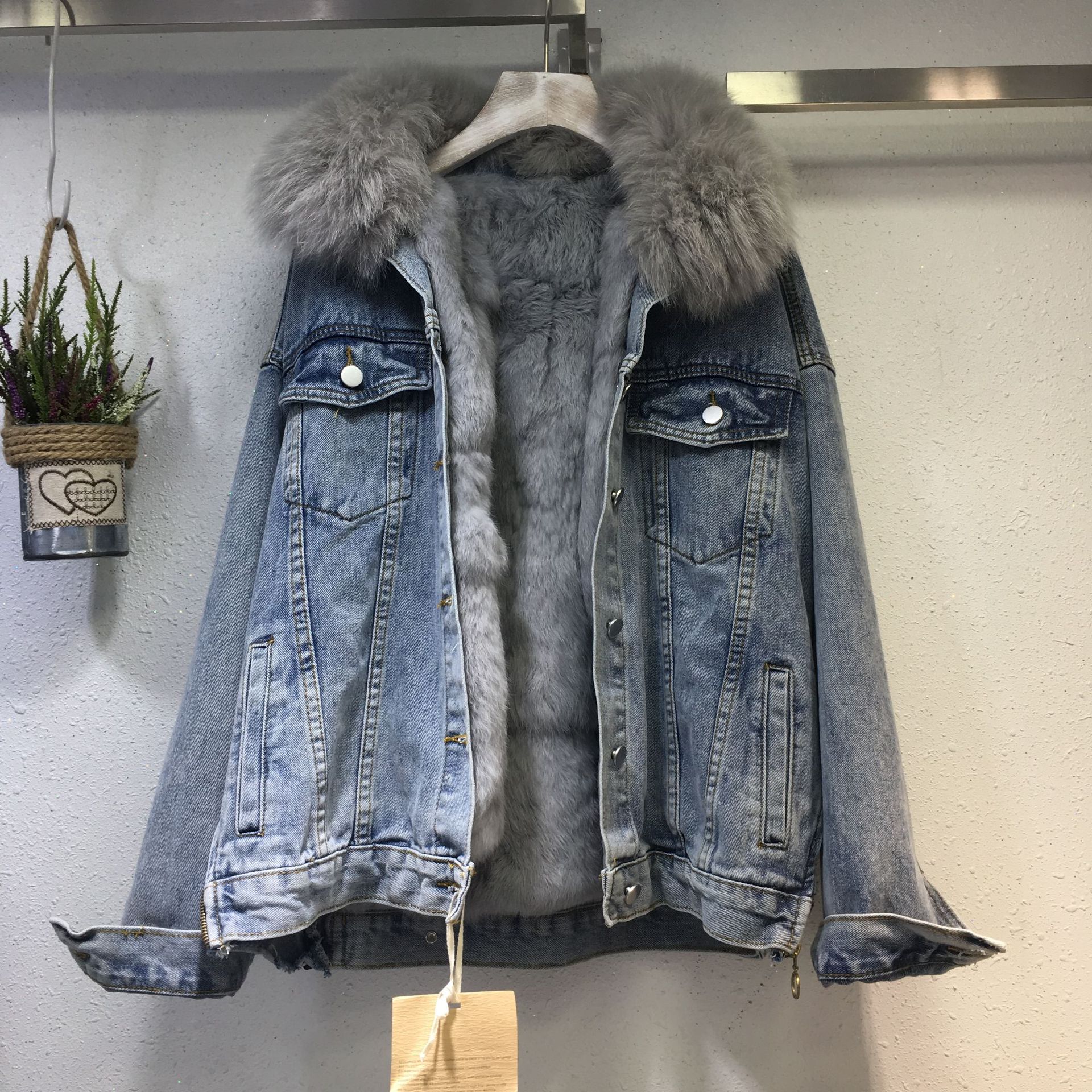 denim trucker jacket with fur