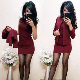 2025欧美春季新款亚马逊外贸wish速卖通爆款纯色职业套装连衣裙女