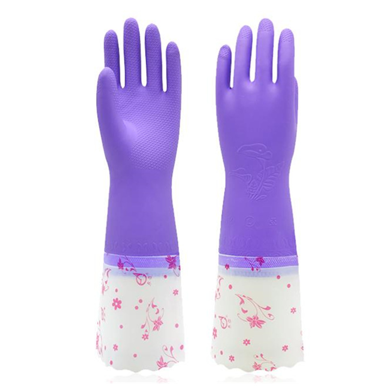 Fábrica al por mayor de Asia Oriental 808 flocado guantes de manga doméstica de nueva generación impermeable para lavar platos de cuero cómodo de limpieza