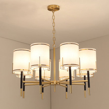 新中式全铜吊灯客厅灯餐厅卧室中国风布罩金色样板房简约大气吊灯