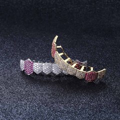 European and American Hip Hop 8 Teeth Micro Inlaid Zirconia Single Row Lower Teeth Gold Teeth Grills Canine Cross-border Accessories 