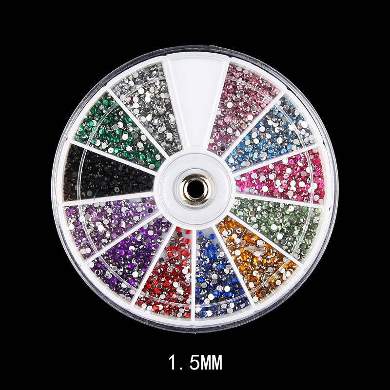 Gemischt 12 Farben 1,5 MM, 2 MM, 3 MM Glänzender Stein 3d Nagel Strass Kleine Perlen Maniküre DIY Nail art Dekoration In Rad Zubehör – Detail 2