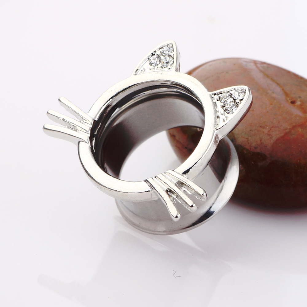 Black 20mm Cute Cat Cartilage Ear Expander Stainless Steel Ear Piercing Jewelry detail image 8