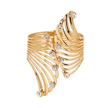 新款歐美翅膀手環 時尚羽毛鑲水鑽金屬手鐲 歐美時尚誇張潮流手飾