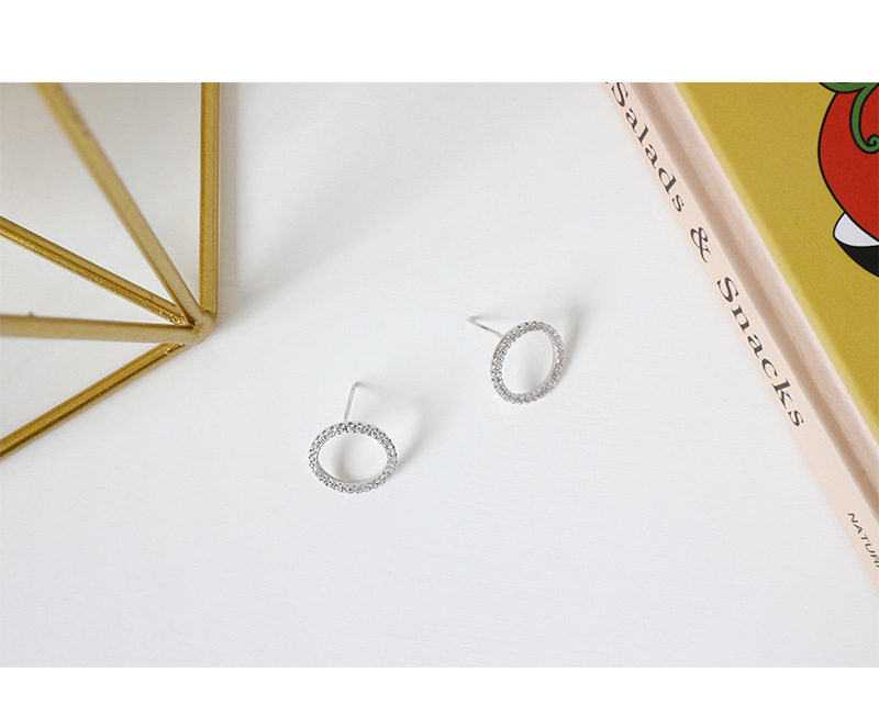925 Sterling Silver Ear Needle Material Ea012 Korean Version Of S925 Sterling Silver Micro-inlaid Zircon Hollow Geometric Circle Earrings