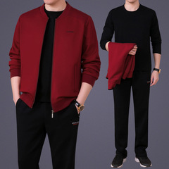 中年人運動套裝男春秋大碼跑步運動服休閒套裝中老年三件套爸爸裝