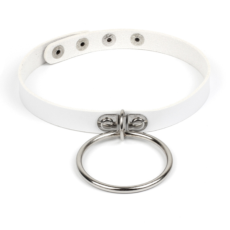 40g Weight Choker Classification Pu Leather Material Circle Pattern Women'S Gender Fashion Style White, Black Color Fashion Circle Pu Leather Choker Wholesale 4
