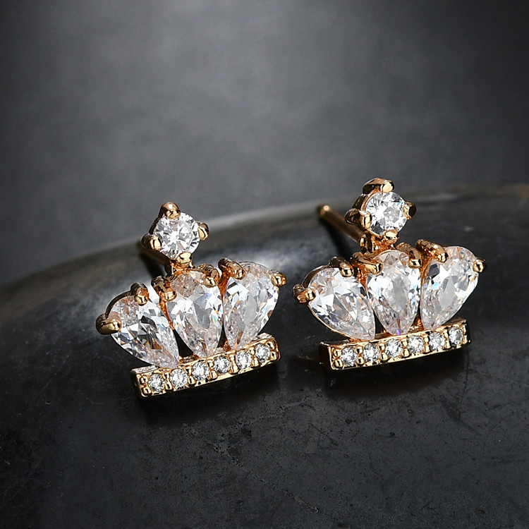 Crown Pattern 1 Pair Princess Crown Plating Inlay Copper Alloy Zircon 18K Gold Plated White Gold Plated Ear Studs