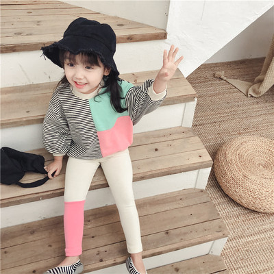 2018 Autumn New products the republic of korea Children's clothing Boy girl Spell color stripes Sweater baby cotton material T-shirts Easy jacket