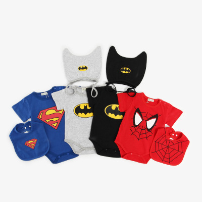 2019 New products summer Short sleeved baby Romper suit Mouth towel climbing suit Hat collocation Spider-Man one-piece garment