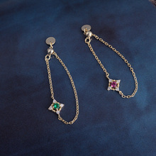 纯银s925 抽拉式链条祖母绿戒指 红宝石钻石链条戒指女可调节戒指