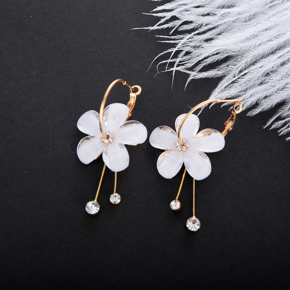 1 Pair Sweet Flower Arylic Alloy Plating Inlay Rhinestones Women's Drop Earrings display picture 2