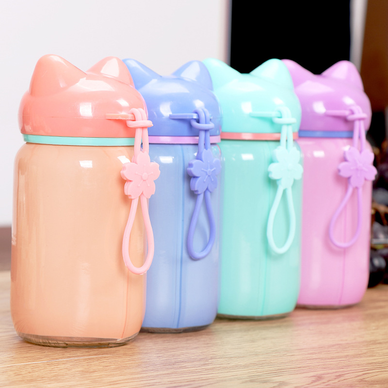 爆款超萌卡通玻璃杯子清新可爱猫头杯狐狸水杯情侣运动水杯玻璃|ru