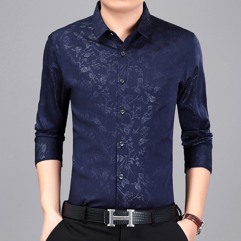 Careful 2020 Autumn new pattern brand men's wear Classic embossed Men's Lapel Long sleeve shirt Korean version of the shirt M