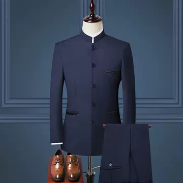 Fast selling men's autumn and winter new Zhongshan suit suit suit three piece suit men's Korean slim suit - ShopShipShake