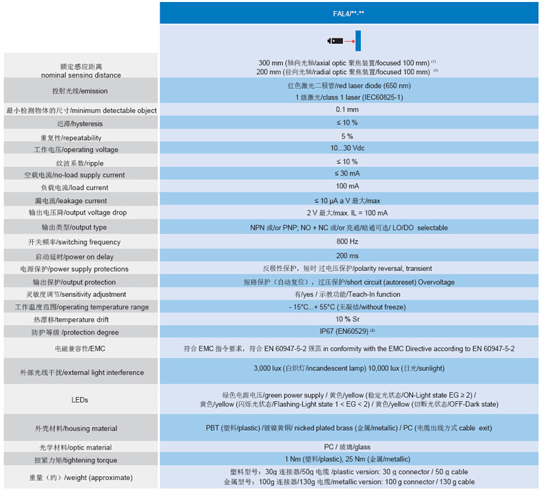 M18光电传感器 激光投射DC 墨迪M.D FAL4/0N-1E
