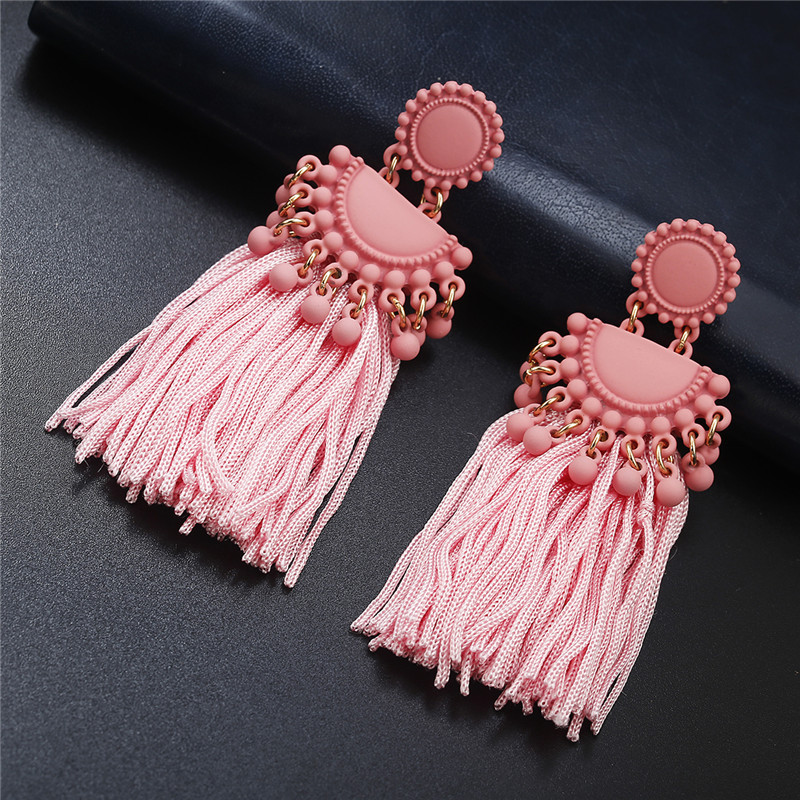 Hot Vente Chaude Coréenne Style Élégant Long Noir Glands Rose Boucles D'oreilles Boucles D'oreilles Ventes Directes D'usine En Gros display picture 6