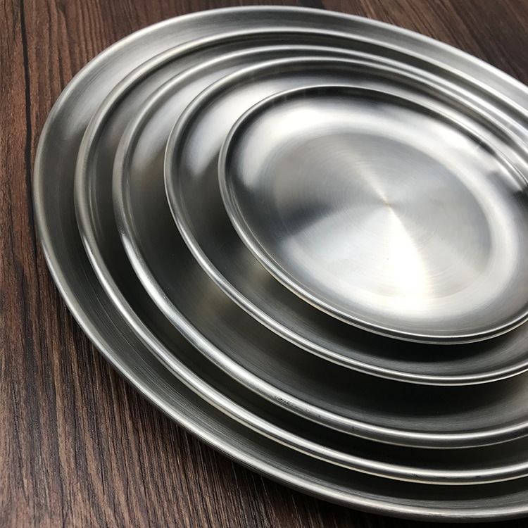 不锈钢韩式烤肉盘单层拉丝亮光加厚圆盘蛋糕盘骨碟平盘子厂家直销