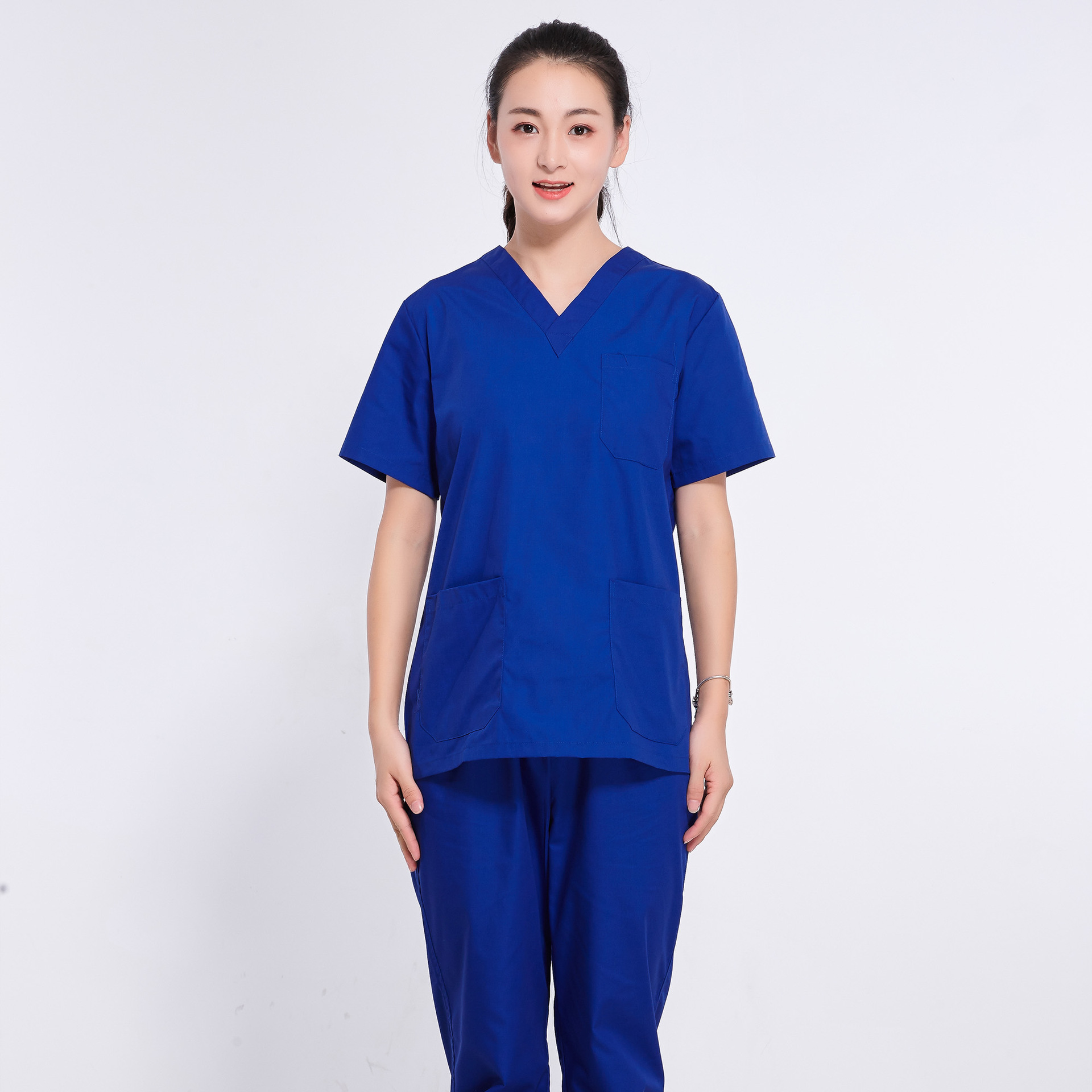护士服女长袖分体套装蓝色偏襟短款粉色娃娃领短袖医护人员工作服-阿里巴巴