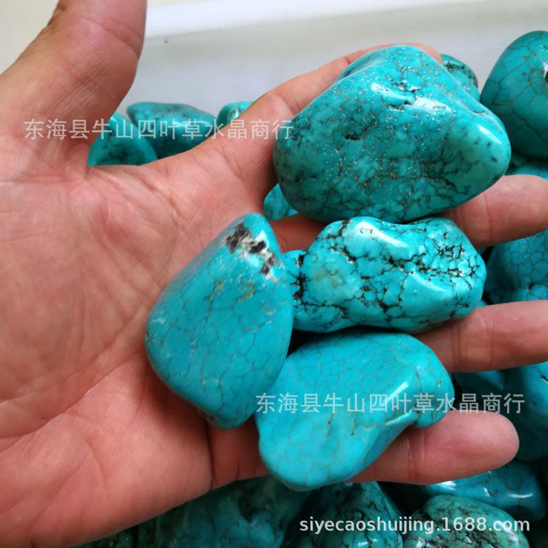 大颗粒绿松石裸石白松石烤色而成桌面摆件DIY手工厂家批发100克价-阿里巴巴