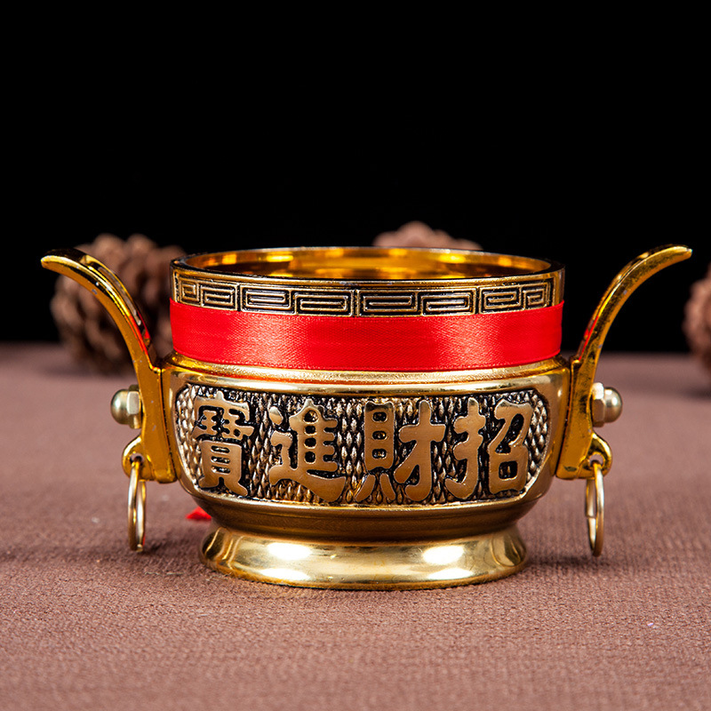凤云飞双龙耳合金金玉满堂香炉用品佛具批发