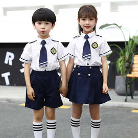儿童夏季短袖套装六一表演服 幼儿园园服中小学生海军服校服代发