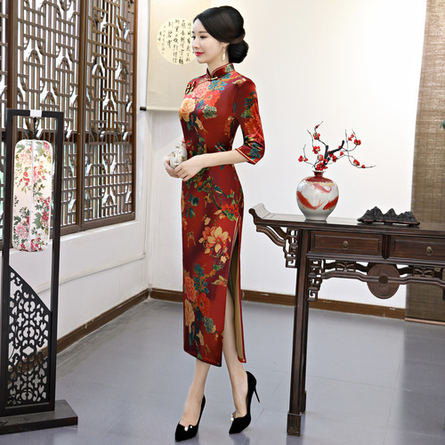 Chinese Dresses Qipao for women robe chinoise cheongsam Cashmere sleeve long cheongsam large size dress one piece of cheongsam top for women