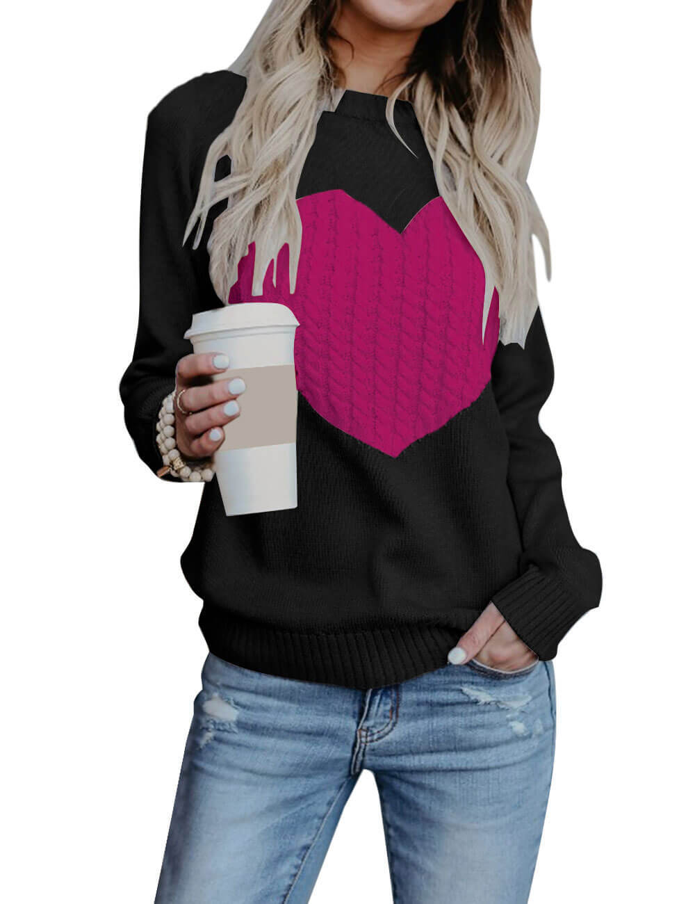 441g Weight Long Sleeve Sleeve Length Pullovers Placket Type Regular Sleeve Sleeve Type Polyacrylonitrile Fiber, knit Fabric Type Regular Top Length Sweater Tops Type Daily, Street Occasion Round Neck Neckline Slim Fit Type Heart Shape Pattern Spring, Autumn Season Women's Gender Elegant Style Wholesale Women's Elegant Heart Shape Long Sleeve Sweaters & Cardigans 2