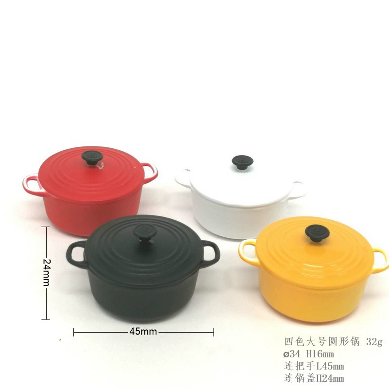 Мини-аксессуары для кукольного домика кухонная сцена кухонная посуда ручка суп горшок аксессуары Моделирование [четырехцветный круглый горшок]