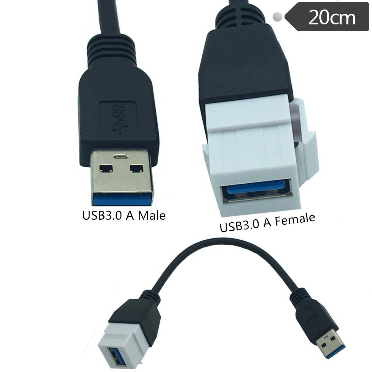 USB3.0母头带卡扣面板母口线USB墙插USB直插面板线USB3.0带线插座