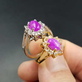 玉石戒指桃花玉戒指粉色芙蓉玉镶钻戒指玉石小女戒指批发