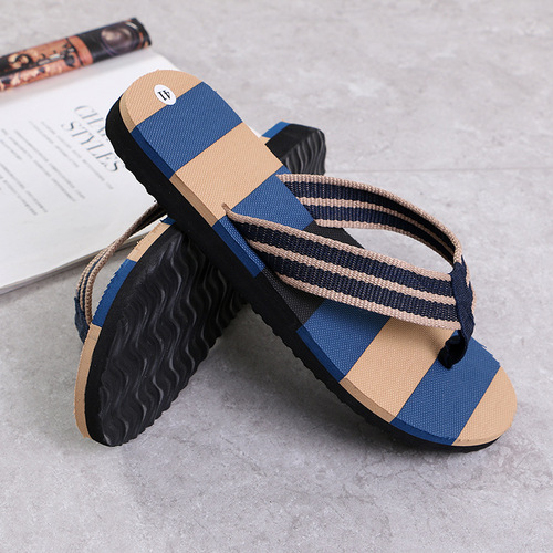 Summer men's striped color-blocked beach casual flip-flops indoor and outdoor non-slip slippers wholesale and retail