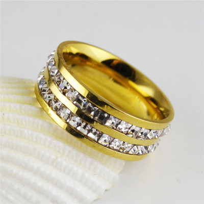 欧美时尚个性新款饰品满钻双排单排钻情侣指环男女士首饰品STR374