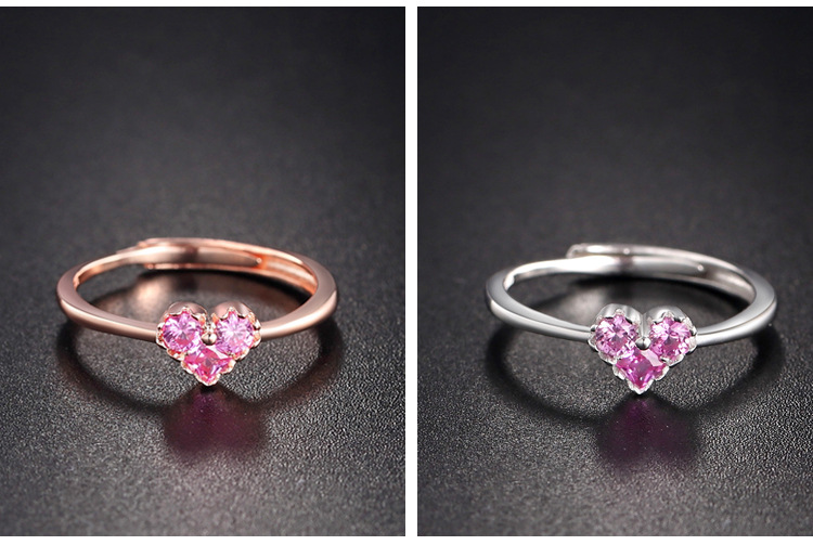 Korean new fashion heart-shape s925 silver inlaid zircon ring