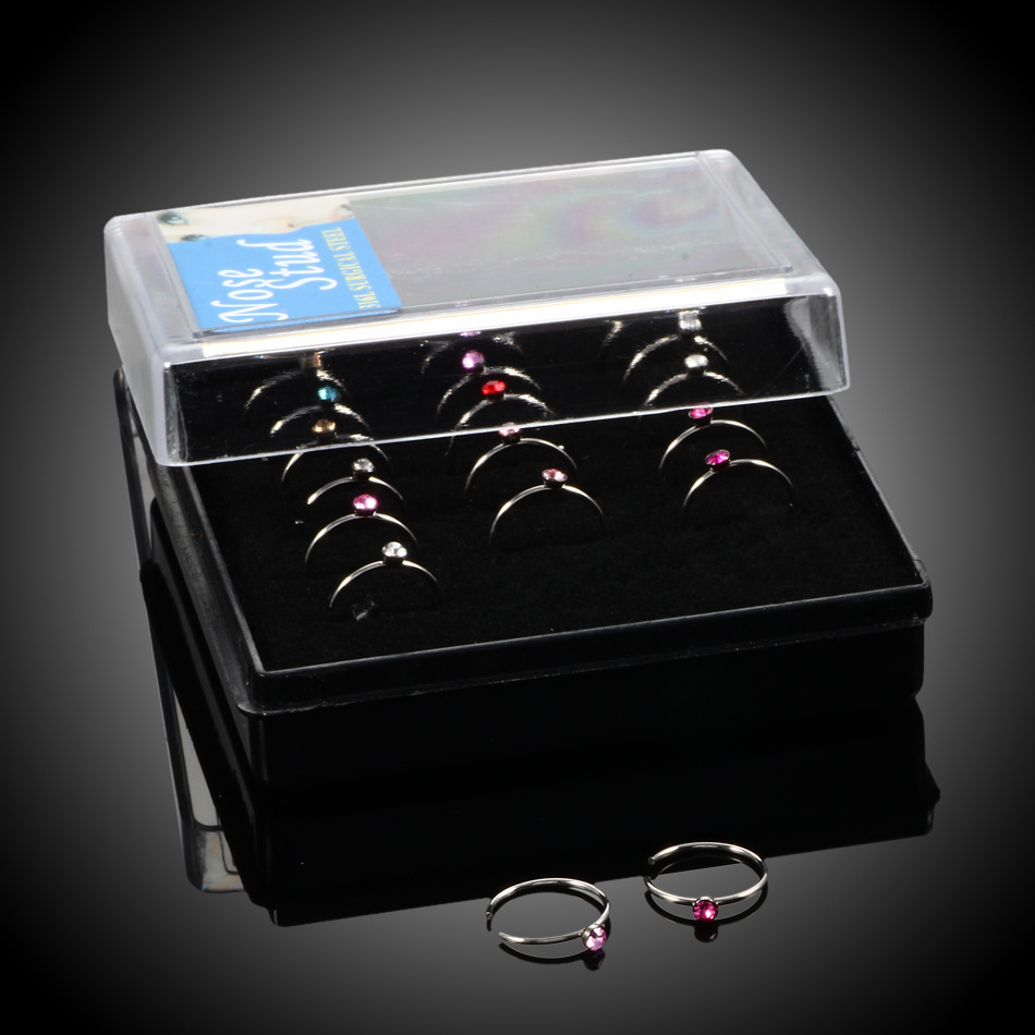 Fashion C Shape Stainless Steel Inlay Zircon Nose Ring 1 Set